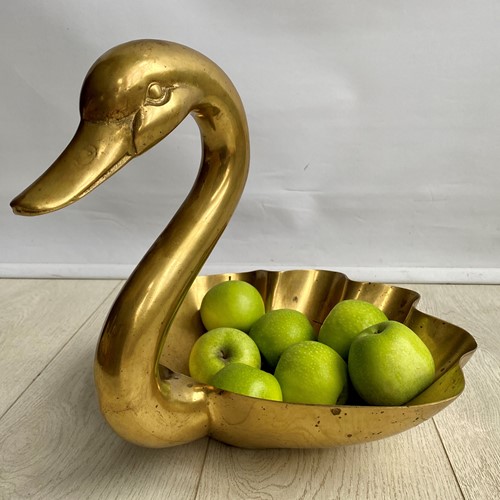 Vintage Brass Swan Dish Fruit Bowl