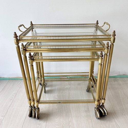 Nest Of French Brass Drinks Trolley Tables