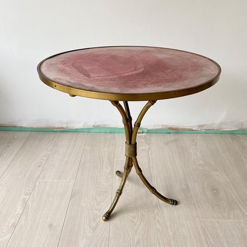 Faux Bamboo Gueridon Table With Brass Tripod Base