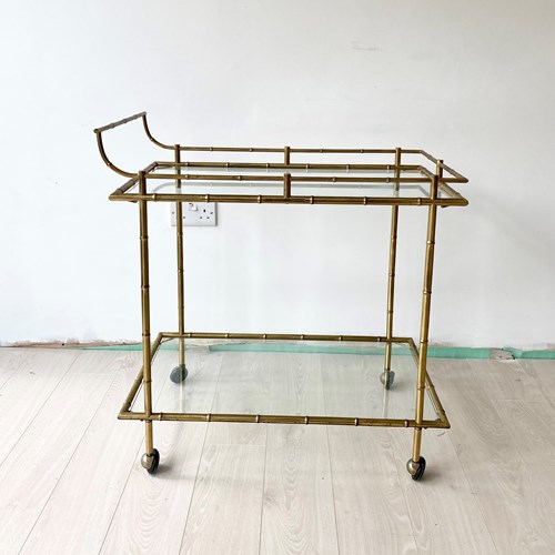 Vintage Italian Faux Brass Bamboo Drinks Trolley