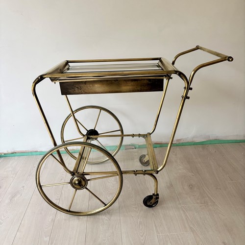 Mid Century Bauhaus Brass Drinks Trolley