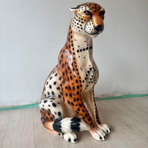 Large Vintage Cheetah Leopard Statue