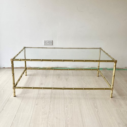 Vintage French Faux Bamboo Brass Coffee Table