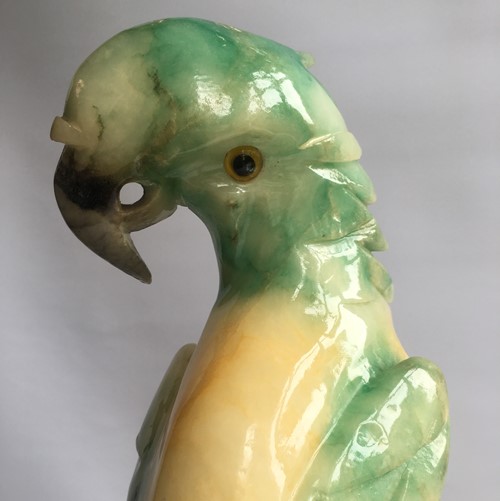 French Art Deco Carved Alabaster Parrot Sculpture