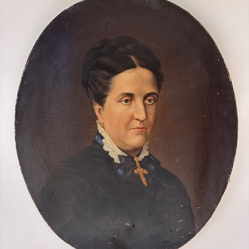 19Th Century French  Oil Portrait Pensive Lady