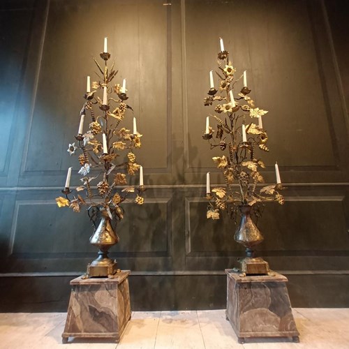 A Pair Of Gilt Metal French Candelabras