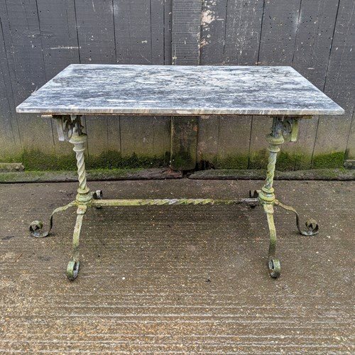 A Cast Iron Marble Top Console Table