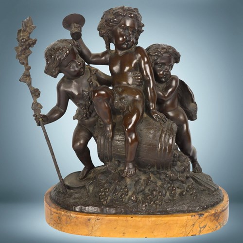 French Antique Bronze Sculpture Group Three Bacchanalia Putti