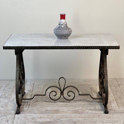 A Wrought Iron Marble Topped Coffee Or Side Table Circa 1950