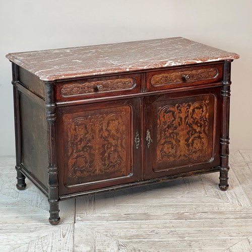 French Antique Marble Topped And Leathered Washstand