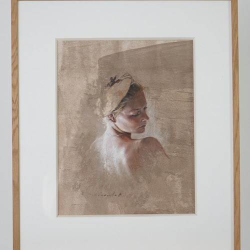 Femme Au Bandeau 1 – Pastel Portrait, Framed Artwork By Nathalie Picoulet