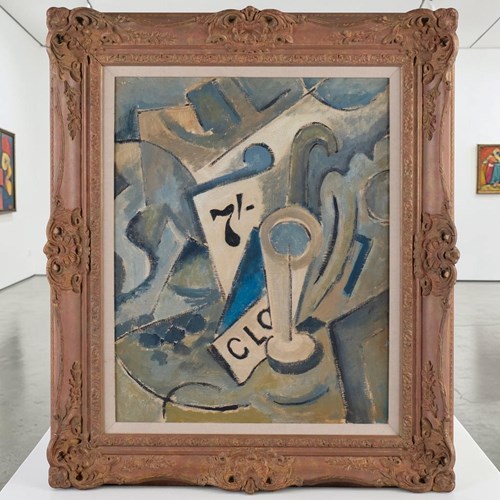Mid Century Modern Abstract Oil Painting Cubist Style Composition 