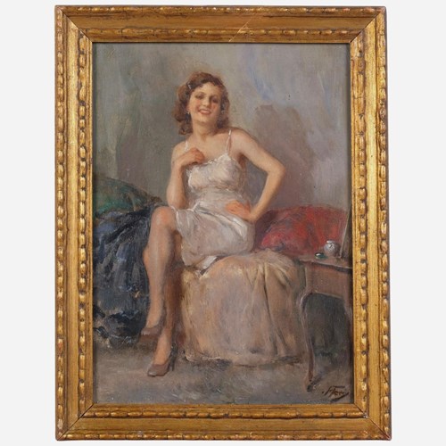 Original Italian Oil Painting Portrait Of A Woman – Attilio Toro (1892–1982)