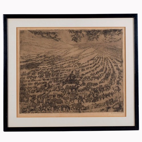 Noah’S Ark Original Etching And Aquatint Austrian Modernist By Oskar Laske