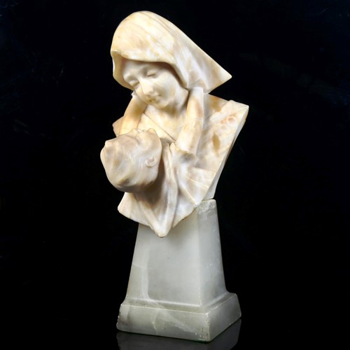 Mother And Child Carved Alabaster Bust