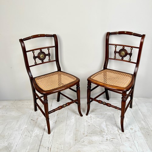 Pair Of Regency Style Simulated Rosewood And Cane Chairs