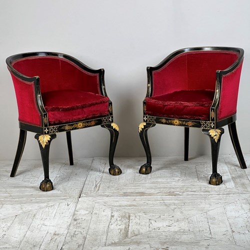 A Pair Of Early C20th Japanned Tub Chairs