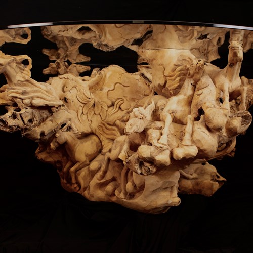 A Unique Carved Trunk Wood Dining Table 