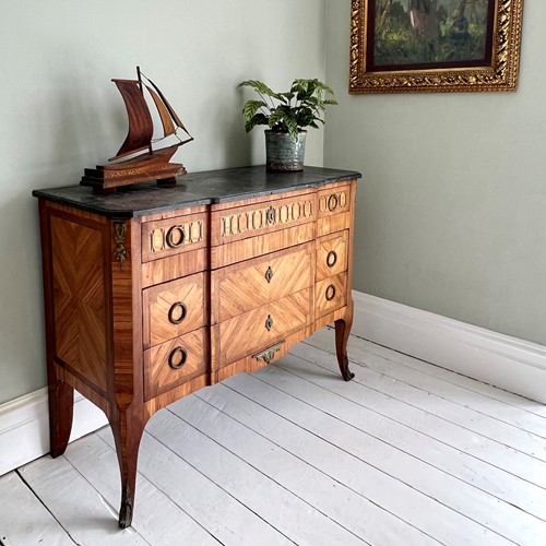 Antique Continental Parquetry and Marble Commode