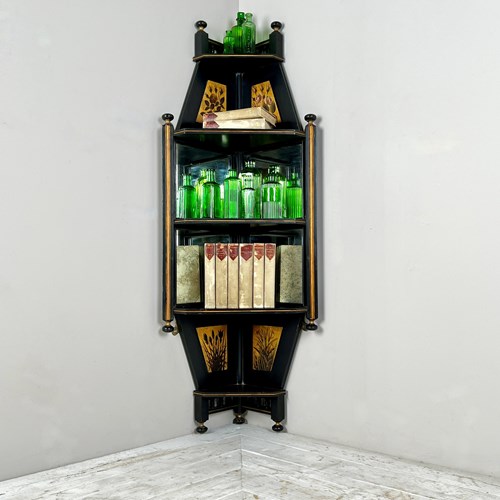 Late C19th Aesthetic Movement Ebonised And Mirrored Corner Shelf