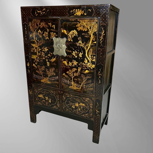 Chinese Lacquered Chinoiserie Marriage Cabinet