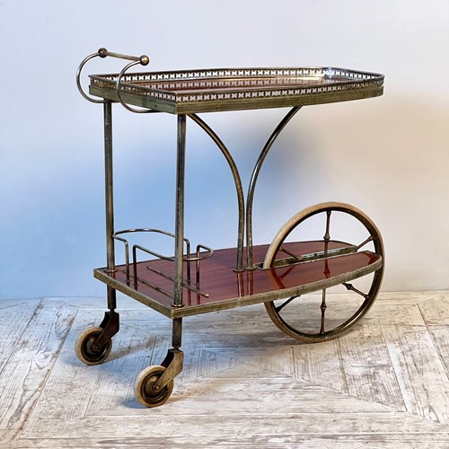 French Midcentury Brass Bar Cart Drinks Trolley
