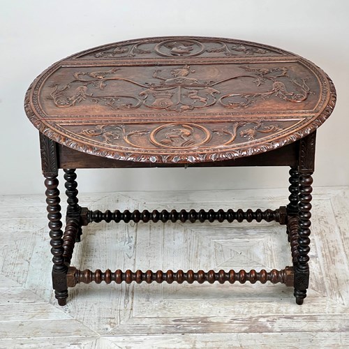 A Gibraltarian Carved Drop Leaf Bobbin Table 