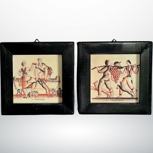 Pair Of Framed Ceramic Tiles By Gio Ponti For Richard Ginori Circa 1930