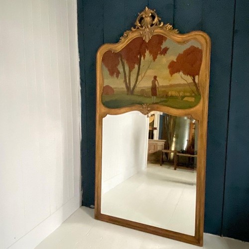 Large Trumeau Mirror With Landscape Painting 