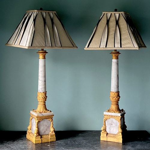 A Marble And Ormolu Empire Style Table Lamp. Pair Available
