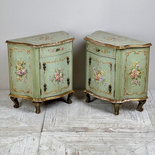 A Pair Of C19th Venetian Hand Painted Bedside Cabinets 