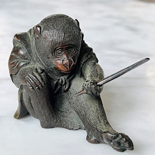 Small Meiji Japanese Bronze Figure Of A Monkey