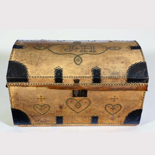 Victorian Domed Leather Trunk With Brass Studwork, Arthur Wannop Label