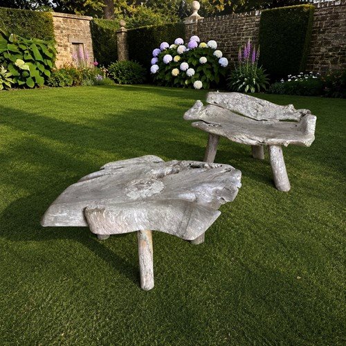 Weathered Sculptural Root Wood Garden Bench & Table