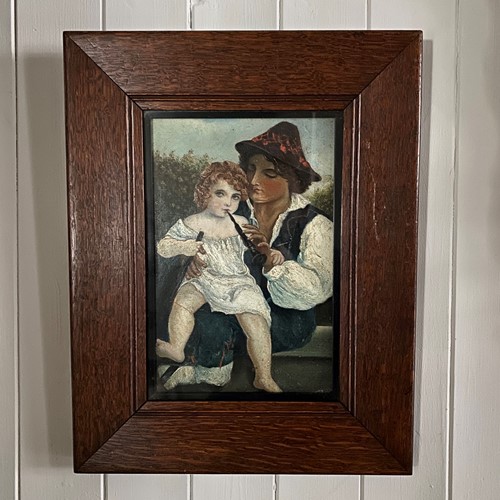 A C19th Continental Oil Painting Of Man & Child