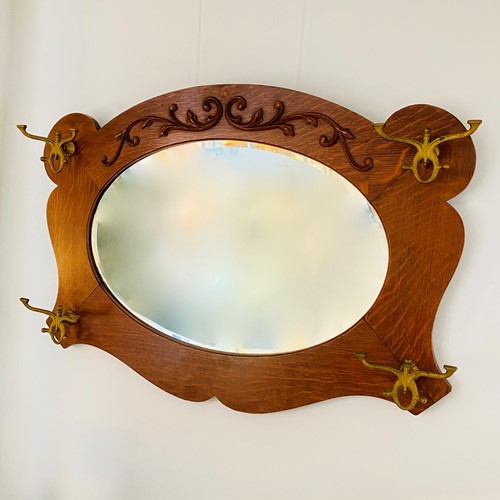Art Nouveau Oak Hall Or Bistrot Mirror