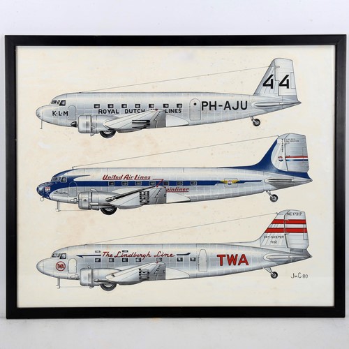 Pair Of Douglas Dakota DC2/3 Gouache Illustrations