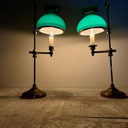 A Pair Of Victorian Adjustable Brass Student's Candle Lamps