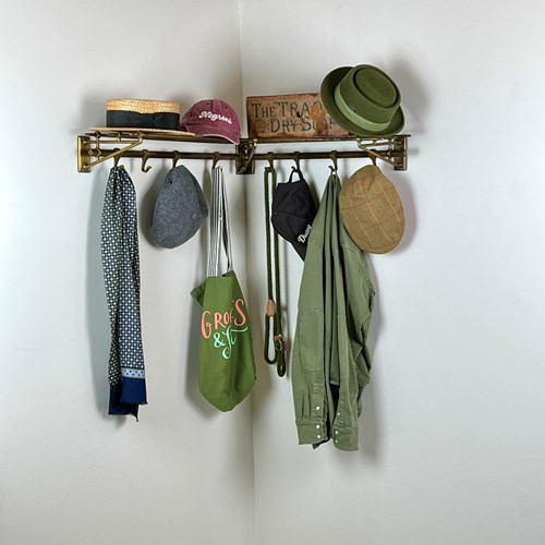 A Rare Art Deco Brass Corner Coat And Hat Rack