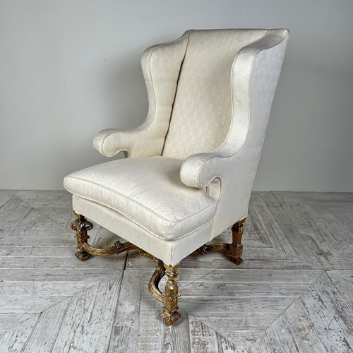 Antique Giltwood Wingback Armchair In The Late 17Th Style