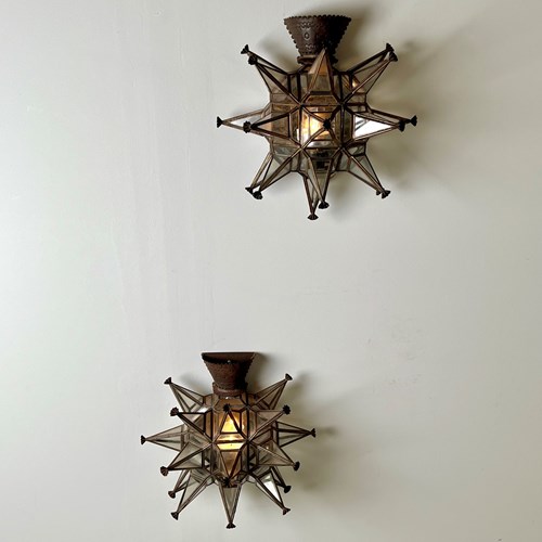 Pair Of Vintage Moroccan Star Wall Lights 