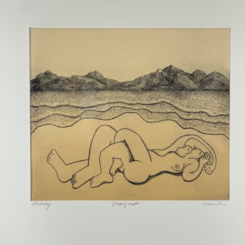 'Sleeping Couple' - Drypoint And Etching Print By Artist Trevor Price
