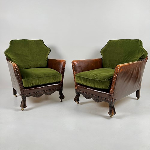 Pair Of  His And Hers French Leather Club Chairs