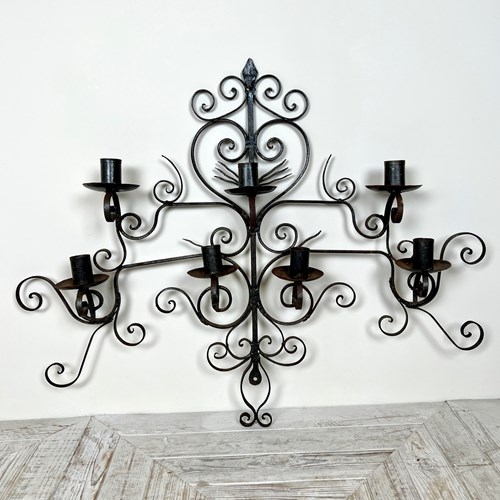 Large English Wrought Iron Heart Wall Sconce Candle Holder