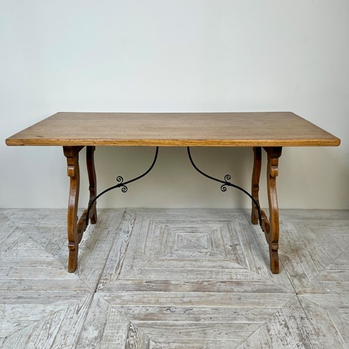 C19th Spanish Oak & Wrought Iron Table – Kitchen, Dining, Or Centre Table