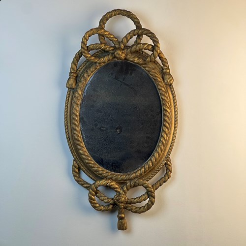 19Th Century Giltwood Rope Twist Oval Mirror