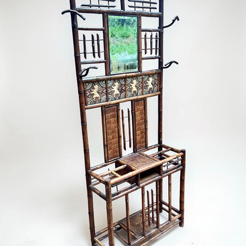 Victorian Bamboo Coat Stand With Mirror & Umbrella Stand  