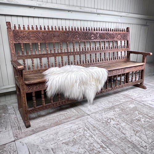 Large Antique Spanish Colonial Carved Hardwood Bench – Late C18th / Early C19th 