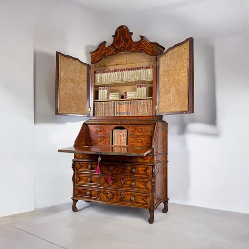 A 19Th Century Venetian Mirrored Bureau Bookcase In Briar Wood