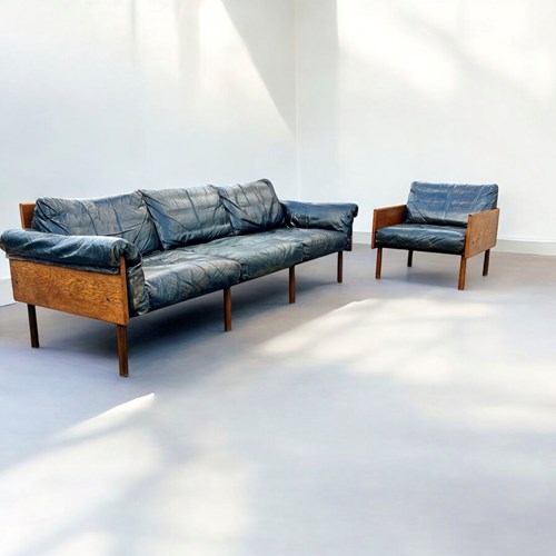 'Ateljee' Leather And Ash Sofa And Armchair By Yrjö Kukkapuro For Haimi Finland